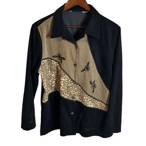 Vintage Tanjay | Floral Leopard Print Button Down | Long Sleeve | Size L